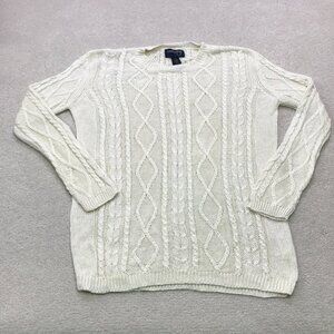 Country Shop Linen Sweater Womens Medium Ivory See Through Coastal